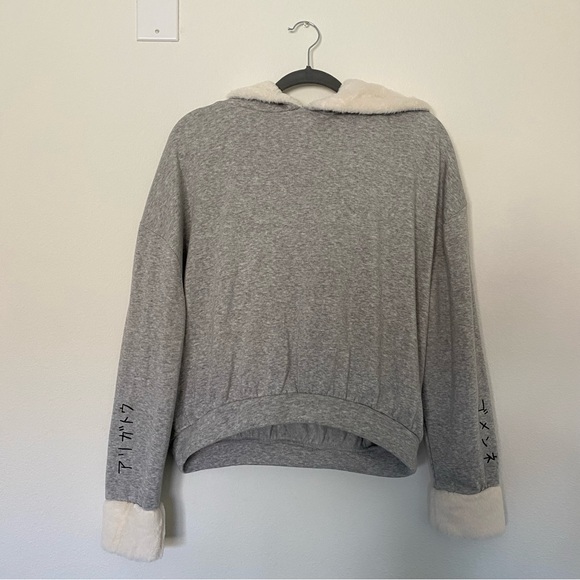Cropped Gray Plush lined hoodie E Hyphen World Gallery - Picture 1 of 7